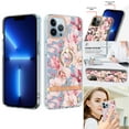 thumbnail image 1 of Compatible for iPhone 13 Pro Max Case with Ring Kickstand Holder Clear Floral Pattern Hybrid PC TPU Shockproof Protective Phone Case Cover for iPhone 13 Pro Max Women Girls, Pink Flower, 1 of 5