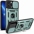 thumbnail image 1 of Compatible with iPhone 13 Pro Max Case with Sliding Camera Lens Cover and Ring Kickstand Heavy Duty Military Grade Protection Phone Shockproof Back Cover for iPhone 13 Pro Max, Green, 1 of 7