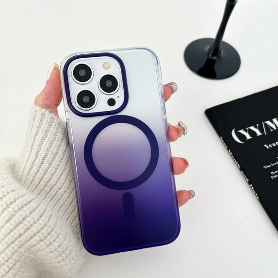 Compatible for iPhone 13 Pro Max Case Support for Magsafe, Magnetic Gradient Case with Wireless Charger, Gradient Clear Back Shockproof Protection Phone Cover for Girls Women, Purple