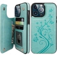 thumbnail image 1 of Compatible with iPhone 13 Pro Max Case Wallet with Card Holder, Embossed Butterfly Pattern PU Leather Double Buttons Flip Shockproof Protective Cover for Magnetic Car Mount 6.7 Inch (Green), 1 of 15