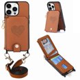 thumbnail image 1 of Compatible with iPhone 13 Pro Max Case Wallet, with Credit Card Holder Zipper Pocket Crossbody Strap Heart Pattern PU Leather Magnetic Clasp Kickstand Heavy Duty Protective Flip Cover, Brown, 1 of 12