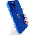 thumbnail image 1 of Compatible with iPhone 13 Pro Max Case for Women, Bronzing Luxury Heart Phone Case Cute Side Pattern Soft TPU Shockproof Full Camera Lens Protective Cover for iPhone 13 Pro Max(Klein Blue), 1 of 15