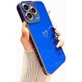 thumbnail image 1 of Compatible with iPhone 13 Pro Max Case for Women Girl, Love Heart Phone Case, Gold Plating Cover and Raised Full Camera Lens Protection Phone Case 6.7 Inchs - Dark Blue, 1 of 12