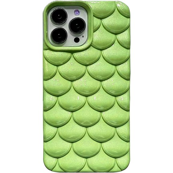 Compatible with iPhone 13 Pro Max Case for Women/Girls, Cute Candy Coloured Silicone Diamond Lattice Fish Scale Anti-Scratch Shockproof Case for iPhone 13 Pro Max, Green