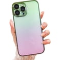 thumbnail image 1 of Compatible with iPhone 13 Pro Max Case for Women Girls,Full Camera Lens Protector Shockproof Hard Back Case，Luxury Fashion Cute Clear Acrylic Plate for iPhone 13 Pro Max (Gradient Green Pink), 1 of 7