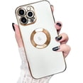 thumbnail image 1 of Compatible with iPhone 13 Pro Max Case for Women Girls, Luxury Gold Plating Frame Edge Round Hollow Back Case with Full Camera Len Soft TPU Cover Girly Slim Sleek Cute Case White, 1 of 9
