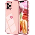 thumbnail image 1 of Compatible with iPhone 13 Pro Max Case for Women Girls, Luxury Rose Gold Electroplate Plating Edge Love Heart Side Back Case with Full Camera Len TPU Cover Girly Slim Sleek Cute Case Pink, 1 of 17