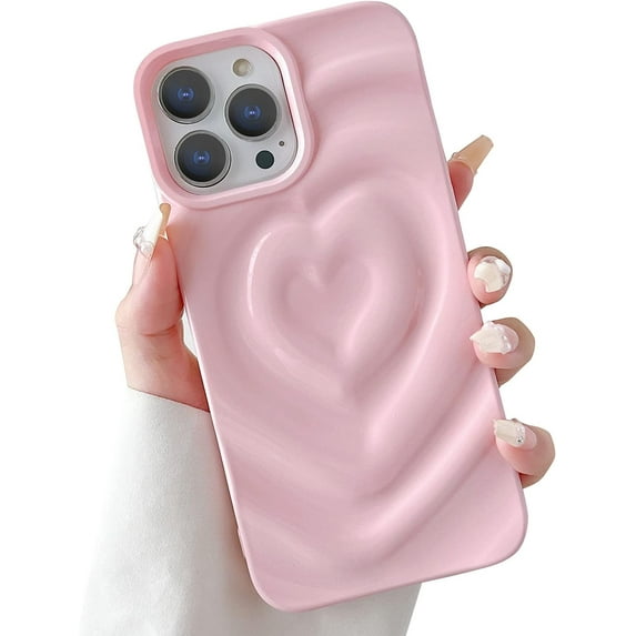 Compatible with iPhone 13 Pro Max Case for Women, Luxury Love Heart Phone Case Cute Soft TPU Shockproof Water Ripple Bling Glitter for iPhone 13 Pro Max Phone Case 6.7 Inch - Pink
