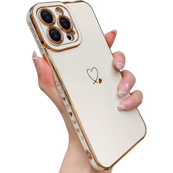 Compatible with iPhone 13 Pro Max Case for Women, Luxury Plating Edge Bumper with Full Camera Lens Protection Soft TPU Shockproof Case Cover for iPhone 13 Pro Max 6.7 inch, White