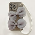 thumbnail image 1 of Compatible with iPhone 13 Pro Max Chain Case Cute Bow Bead Bracelet Strap Lanyard Wristband Charm Unique Design Fashion Luxurious Dream Protection Shockproof Cover for Girls Woman Grey, 1 of 7