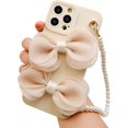 thumbnail image 1 of Compatible with iPhone 13 Pro Max Chain Case Cute Bow Bead Bracelet Strap Lanyard Wristband Charm Unique Design Fashion Luxurious Dream Protection Shockproof Cover for Girls Woman White, 1 of 9