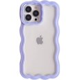 thumbnail image 1 of Compatible with iPhone 13 Pro Max Clear Case,Cute Curly Wave Frame Shape Case with Camera Stand, Camera Lens Protection TPU PC Shockproof Phone Case for Women Girls-Purple, 1 of 12