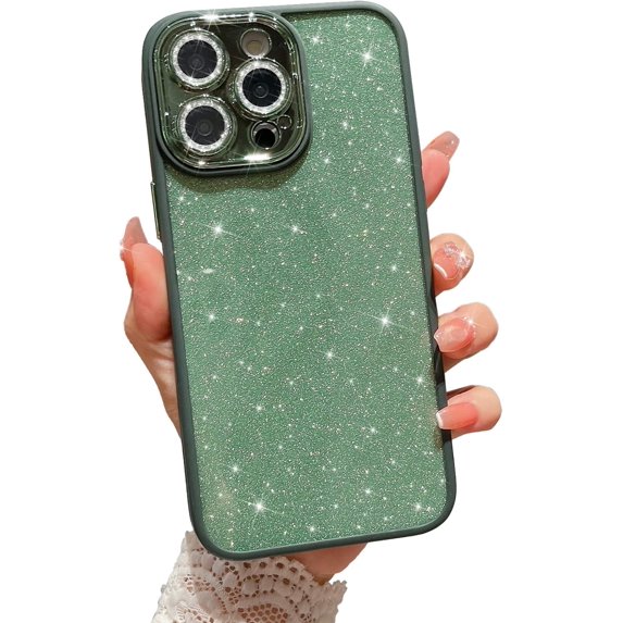 Compatible with iPhone 13 Pro Max Clear Case, Luxury Glitter Cute Bling Clear Phone Case for Women Girls Soft TPU Shockproof Camera Protective Back Cover Case - Green