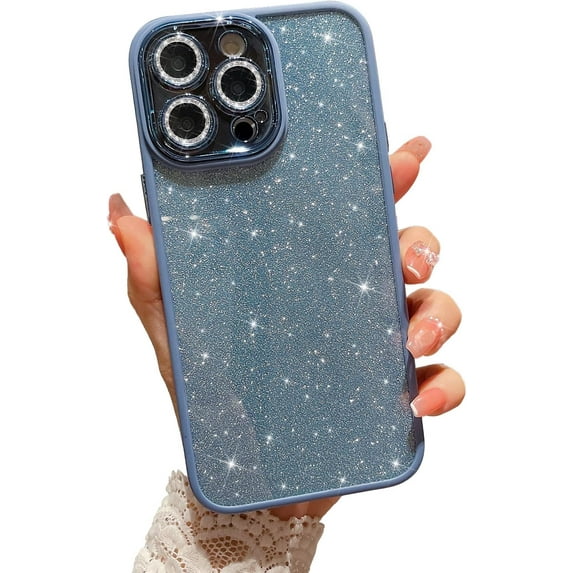 Compatible with iPhone 13 Pro Max Clear Case, Luxury Glitter Cute Bling Clear Phone Case for Women Girls Soft TPU Shockproof Camera Protective Back Cover Case - Blue