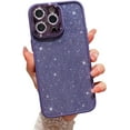 thumbnail image 1 of Compatible with iPhone 13 Pro Max Clear Case, Luxury Glitter Cute Bling Clear Phone Case for Women Girls Soft TPU Shockproof Camera Protective Back Cover Case - Purple, 1 of 10