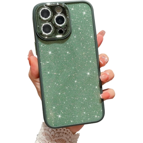 Compatible with iPhone 13 Pro Max Clear Case, Luxury Glitter Cute Bling Clear Phone Case for Women Girls Soft TPU Shockproof Camera Protective Back Cover Case - Green
