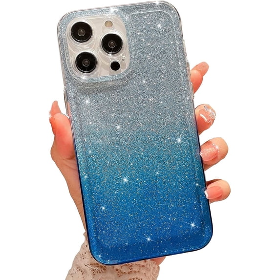 Compatible with iPhone 13 Pro Max Clear Case, Luxury Glitter Gradient Cute Bling Clear Phone Case for Women Girls Soft TPU Shockproof Camera Protective Back Cover Case - Blue