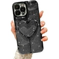 thumbnail image 1 of Compatible with iPhone 13 Pro Max Clear Glitter Case-6.7 Inch, Cute 3D Design Love Heart Pattern Plating Bling Case for Women Girls Soft TPU Shockproof Camera Protective Back Cover-Black, 1 of 11
