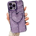 thumbnail image 1 of Compatible with iPhone 13 Pro Max Clear Glitter Case-6.7 Inch, Cute 3D Design Love Heart Pattern Plating Bling Case for Women Girls Soft TPU Shockproof Camera Protective Back Cover-Purple, 1 of 10