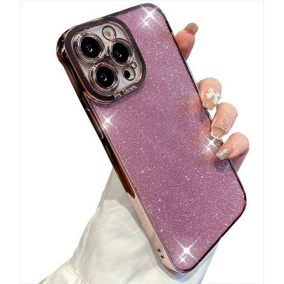 Compatible with iPhone 13 Pro Max Clear Glitter Plating Case, Aesthetic Sparkly Bling Shiny Design, Soft TPU Shockproof Cover with Camera Protection for Women Girl for iPhone 13 Pro Max 6.7"
