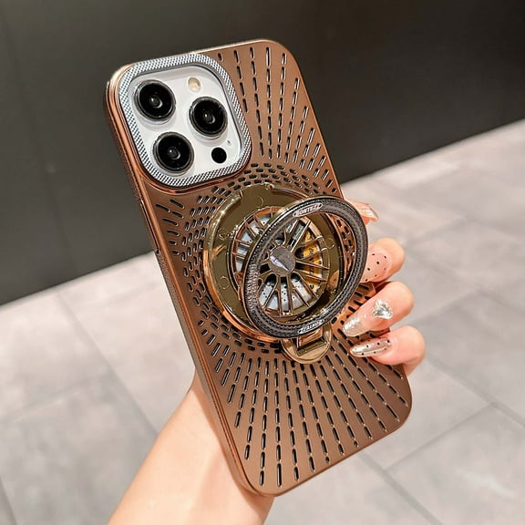 Compatible with iPhone 13 Pro Max Cooling case Heat Dissipation Phone case  [Compatible with MagSafe][Ring Holder] [Support Wireless Charging] Shockproof Rugged PC Electroplated Phone Case,Gold