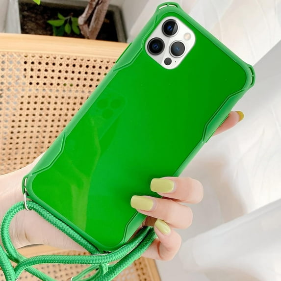 Compatible with iPhone 13 Pro Max Crossbody Case Shoulder Strap Adjustable Nylon Neck Strap Holder with Neck Cord Lanyard Shockproof Protective Cover for Girls Women Green