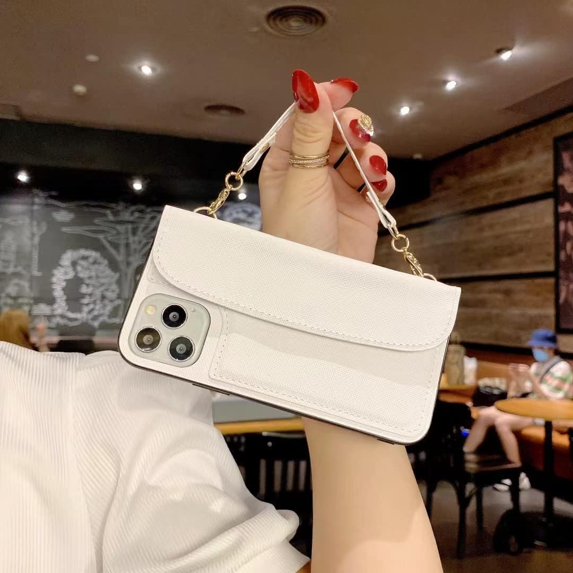 Compatible with iPhone 13 Pro Max Crossbody Wallet Case for Women Girls with Neck Lanyard Wrist Strap Fashion Handbag Purse Credit Card Holder Slot Pocket PU Leather Flip Phone Case White