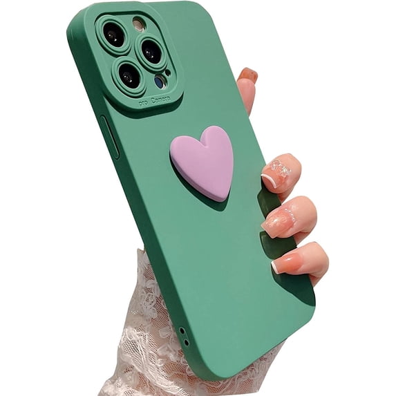 Compatible with iPhone 13 Pro Max Cute 3D Love Heart Case Camera Protection Shockproof Soft Bumper Phone Case for Women Girls for iPhone 13 Pro Max 6.7 Inch Green