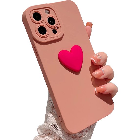 Compatible with iPhone 13 Pro Max Cute 3D Love Heart Case Camera Protection Shockproof Soft Bumper Phone Case for Women Girls for iPhone 13 Pro Max 6.7 Inch Pink