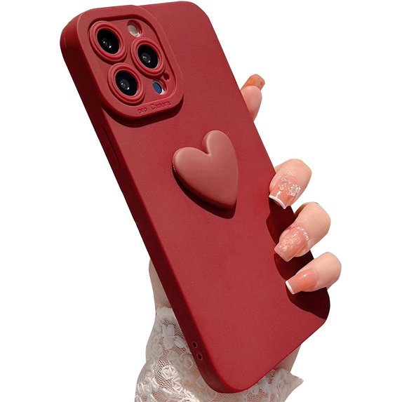 Compatible with iPhone 13 Pro Max Cute 3D Love Heart Case Camera Protection Shockproof Soft Bumper Phone Case for Women Girls for iPhone 13 Pro Max 6.7 Inch Red