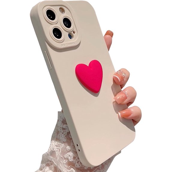 Compatible with iPhone 13 Pro Max Cute 3D Love Heart Case Camera Protection Shockproof Soft Bumper Phone Case for Women Girls for iPhone 13 Pro Max 6.7 Inch White