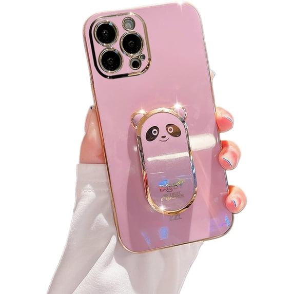 Compatible with iPhone 13 Pro Max Cute 6D Panda Stand Phone Case TPU Thin Shockproof Soft Case for iPhone 14 11 Pro Max 12 Mini 7 8 14 Plus SE XS XR Back Cover(Purple,iPhone 12 Mini)