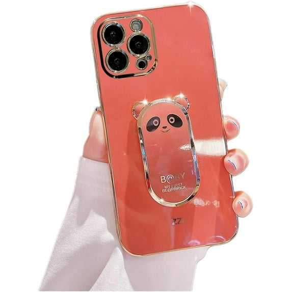Compatible with iPhone 13 Pro Max Cute 6D Panda Stand Phone Case TPU Thin Shockproof Soft Case for iPhone 14 11 Pro Max 12 Mini 7 8 14 Plus SE XS XR Back Cover(Red,iPhone 7)