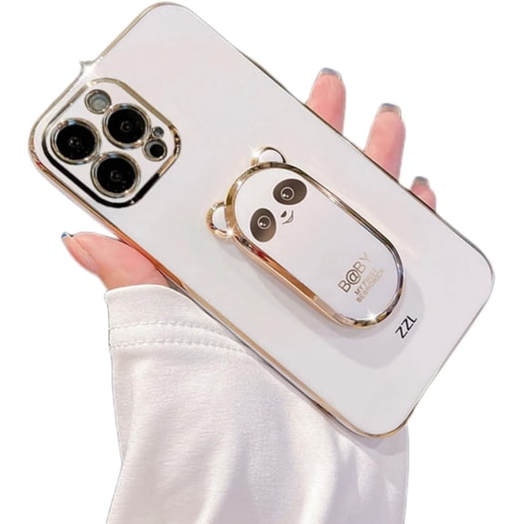 Compatible with iPhone 13 Pro Max Cute 6D Panda Stand Phone Case TPU Thin Shockproof Soft Case for iPhone 14 11 Pro Max 12 Mini 7 8 14 Plus SE XS XR Back Cover(White,iPhone X)