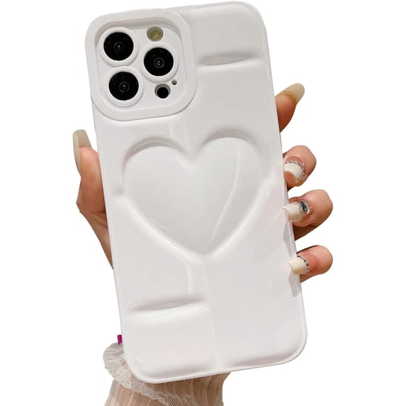 Compatible with iPhone 13 Pro Max Cute Love Heart Case Camera Protective Soft TPU Shockproof Phone Case for iPhone 13 Pro Max 6.7 Inch for Women Girls White