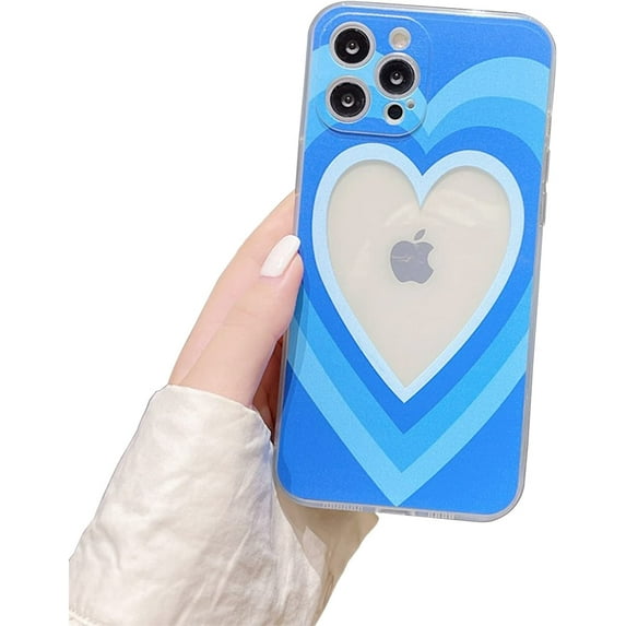 Compatible with iPhone 13 Pro Max Cute Love Heart Case for Women Girls,Soft TPU Swirls Painting Art Heart Pattern Full Body Protection Shockproof Case for iPhone 13 Pro Max 6.7"-Blue