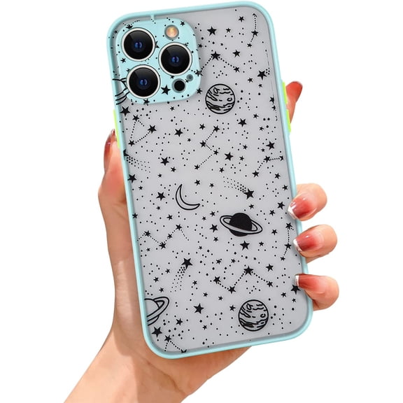 Compatible with iPhone 13 Pro Max Cute Planet Sky Star Pattern Case,Clear Hard Frosted Back+Soft TPU Bumper Anti-Scratch Shockproof Protective Case for iPhone 13 Pro Max 6.7" Women Girls