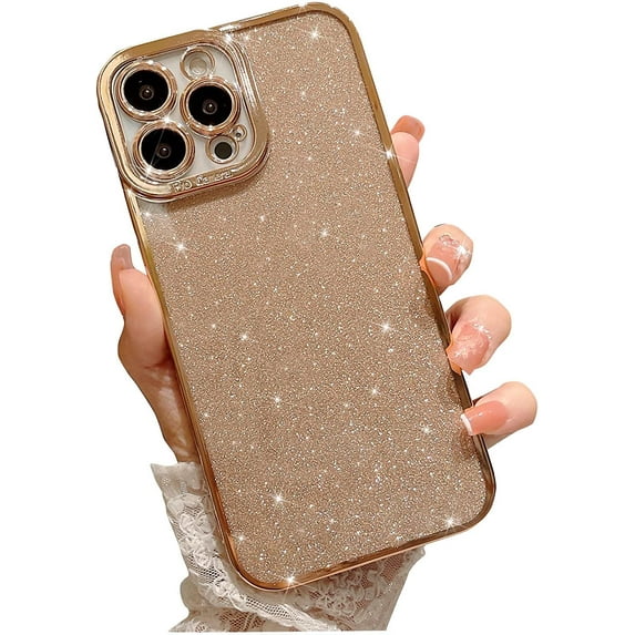 Compatible with iPhone 13 Pro Max Glitter Plating Case, Luxury Bling Sparkly Shiny Clear Case for iPhone 13 Pro Max 6.7" Camera Protection Soft TPU Shockproof Back Cover for Women Girl Gold