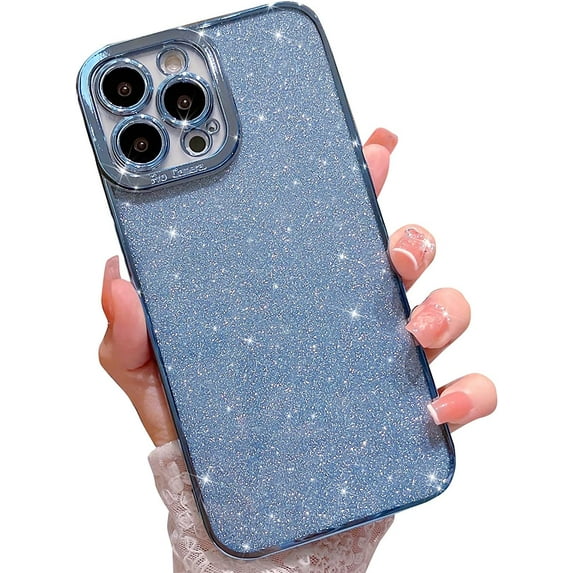 Compatible with iPhone 13 Pro Max Glitter Plating Case, Luxury Bling Sparkly Shiny Clear Case for iPhone 13 Pro Max 6.7" Camera Protection Soft TPU Shockproof Cover for Women Girl Light Blue