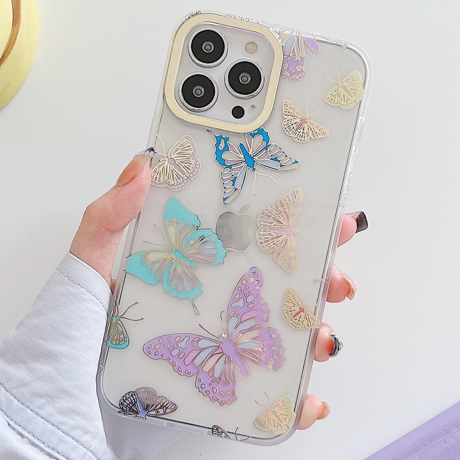 Compatible with iPhone 13 Pro Max Glossy Butterfly Case Shiny Gold ...