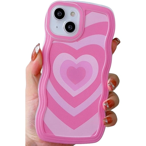 Compatible with iPhone 13 Pro Max Heart Case for Women Girls,Aesthetic Cute Wavy Design Soft Shockproof Cell Phone Cover for iPhone 13 Pro Max 6.7 Inch (Hot Pink)