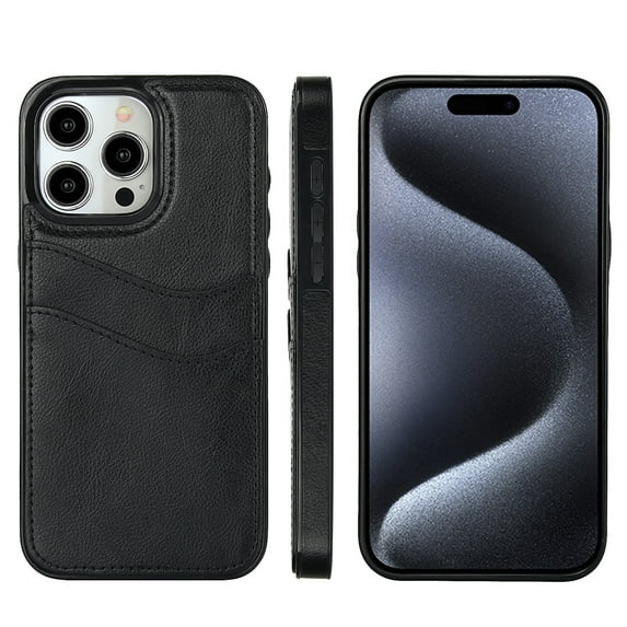 Compatible With iPhone 13 Pro Max Leather Card Case, Camera Protection Military Grade Anti-Drop, Stitched-on Wallet with 2 Credit Card Pockets Slim Cover for iPhone 13 Pro Max,Black