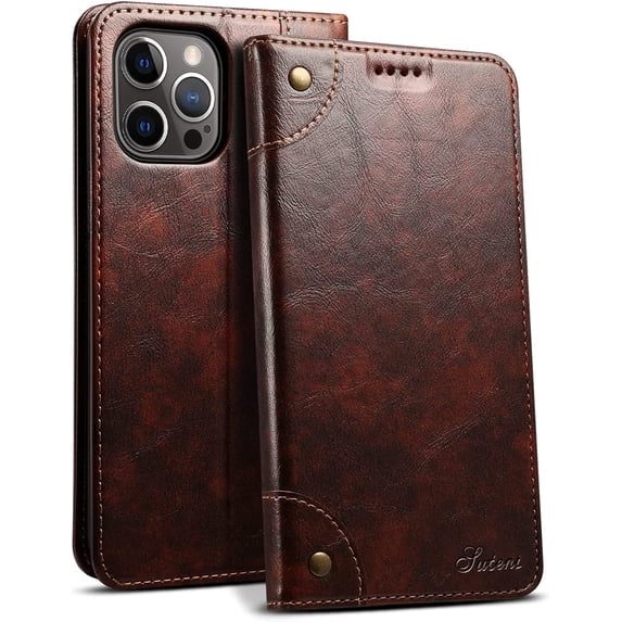 Compatible with iPhone 13 Pro Max Leather Case, iPhone 13 Pro Max Wallet Folio Case with Magnetic Closure Kickstand Card Slots Flip Book Cover for iPhone 13 Pro Max 6.7 inch 2021 Brown
