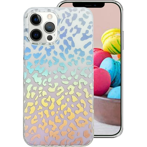 Compatible with iPhone 13 Pro Max Leopard Case for Women, Luxury Glitter Leopard Cheetah Print Designed Colorful Laser Iridescent Case Hard PC Bumper Slim Protective Bling Girly Case Cute