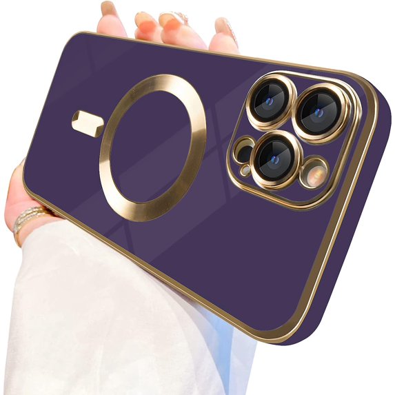 Compatible with iPhone 13 Pro Max Light Luxury Case for Women Girls,Soft TPU MagSafe Plating Electroplated Bling Case Slim Anti-Scratch Shockproof Protection Case for iPhone 13 Pro Max-Purple