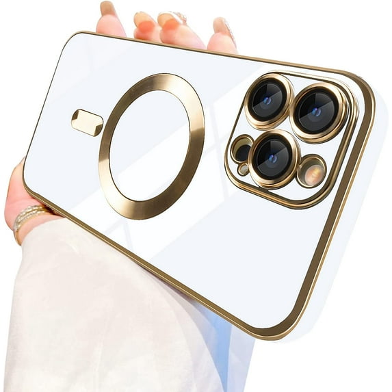 Compatible with iPhone 13 Pro Max Light Luxury Case for Women Girls,Soft TPU MagSafe Plating Electroplated Bling Case Slim Anti-Scratch Shockproof Protection Case for iPhone 13 Pro Max-White