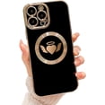 thumbnail image 1 of Compatible with iPhone 13 Pro Max Magnetic Case 6.7 Inch,with Wings, Heart,Angel Pattern Luxury Plating Phone Case for Women Girls with Camera Lens Protector Back Cover-Black, 1 of 10