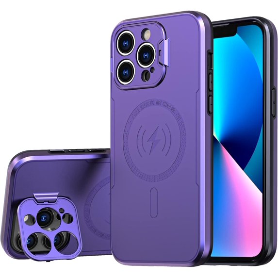 Compatible with iPhone 13 Pro Max Magnetic Case, Camera Guard & Kickstand Protective Military Shockproof Phone Case Cover for iPhone 13 Pro Max 6.7 inch (Purple)
