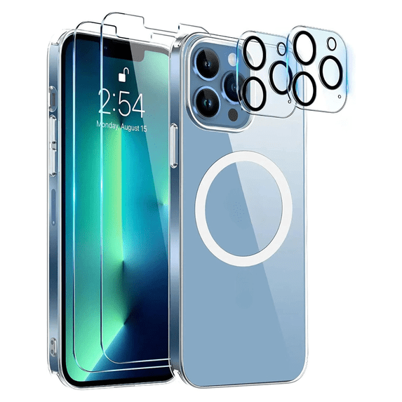 Entronix Bundle Compatible with iPhone 13 Pro Max, Magnetic Clear Case 2 Screen Protectors 2 Camera Lens Cover
