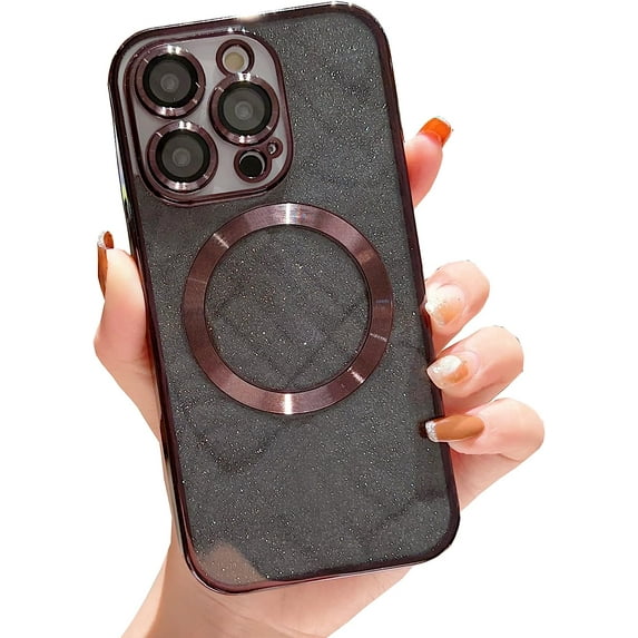 Compatible with iPhone 13 Pro Max Magnetic Case Glitter,Compatible with MagSafe,Camera Protector Luxury Plating Cute Bling Shiny Clear Case for Iphone13promax for Women Girls Cover (Black)